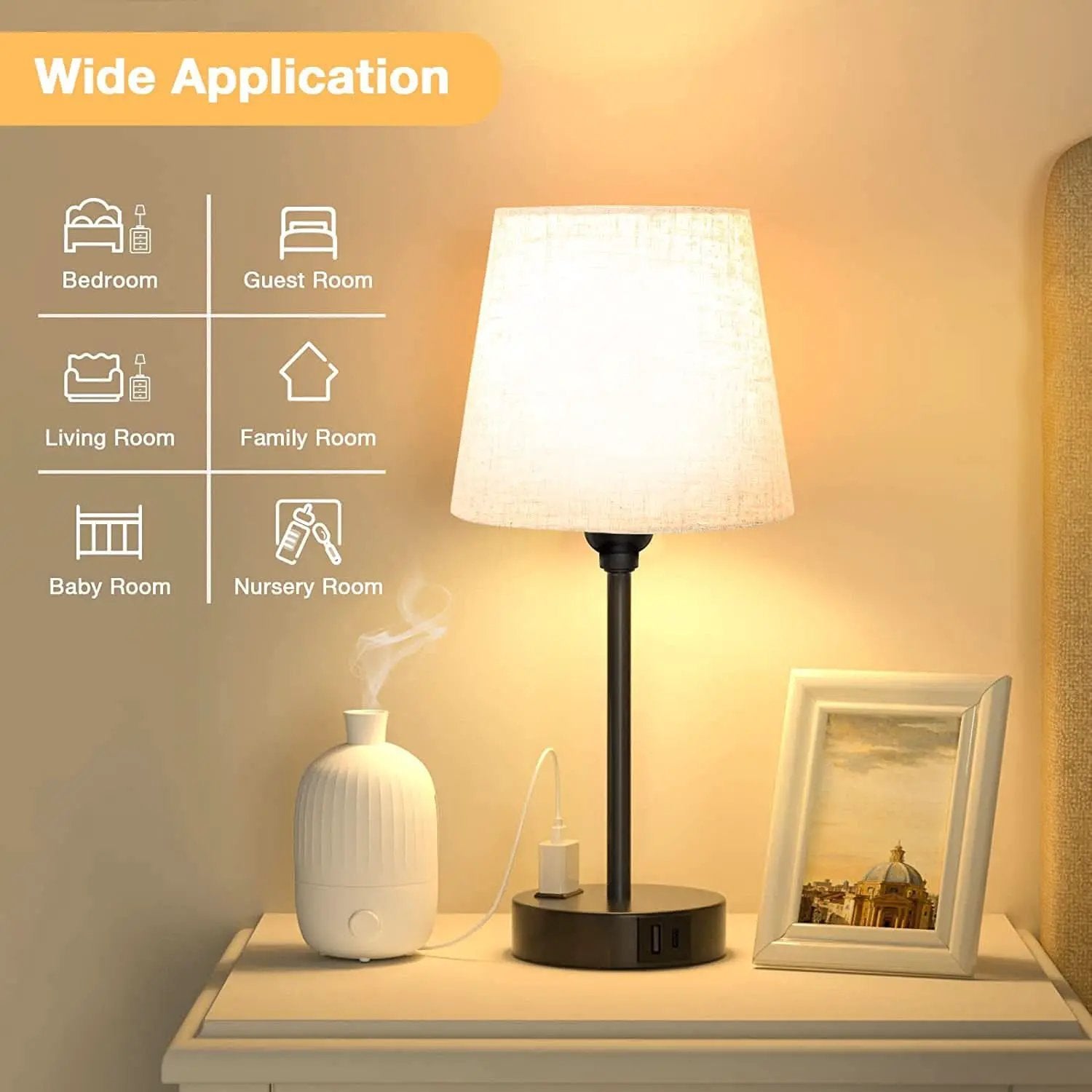 Set of 2 Mini Bedside Lamps With USB C And AC Outlets from PriceLows™