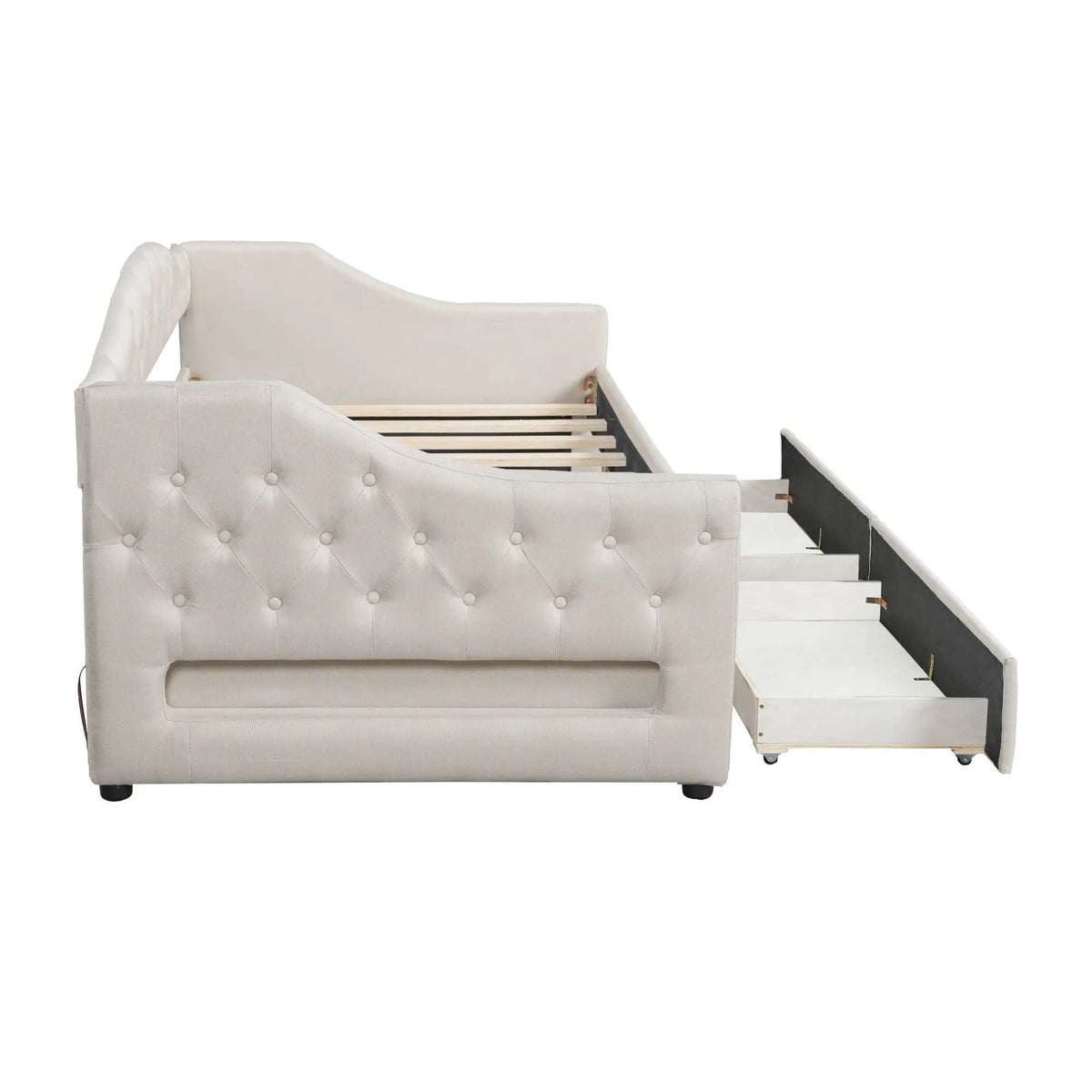 Daybed With LED Lights | Upholstered Trundle Daybed | Thickly Padded Sponge | 84 Inch Length