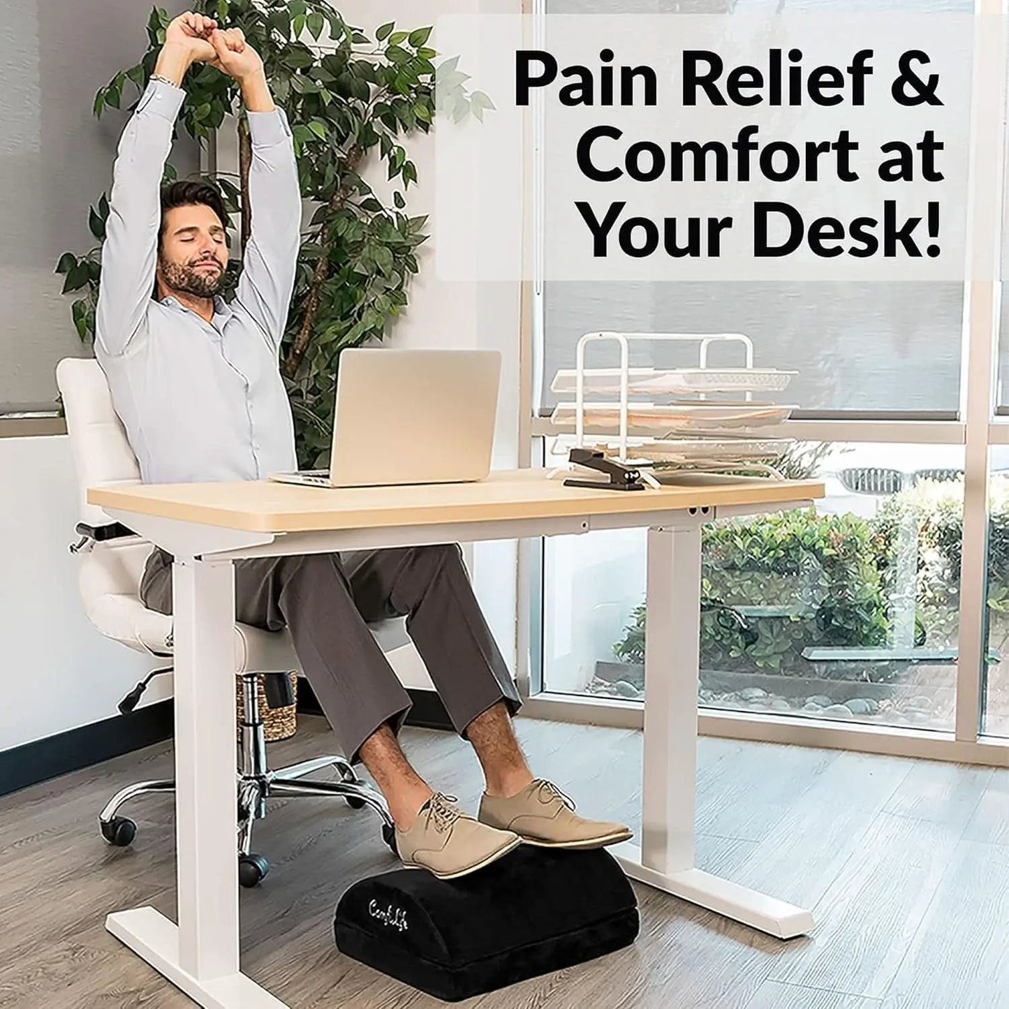 Ergonomic Under Desk Foot Rest Memory Foam Black Adjustable from PriceLows™