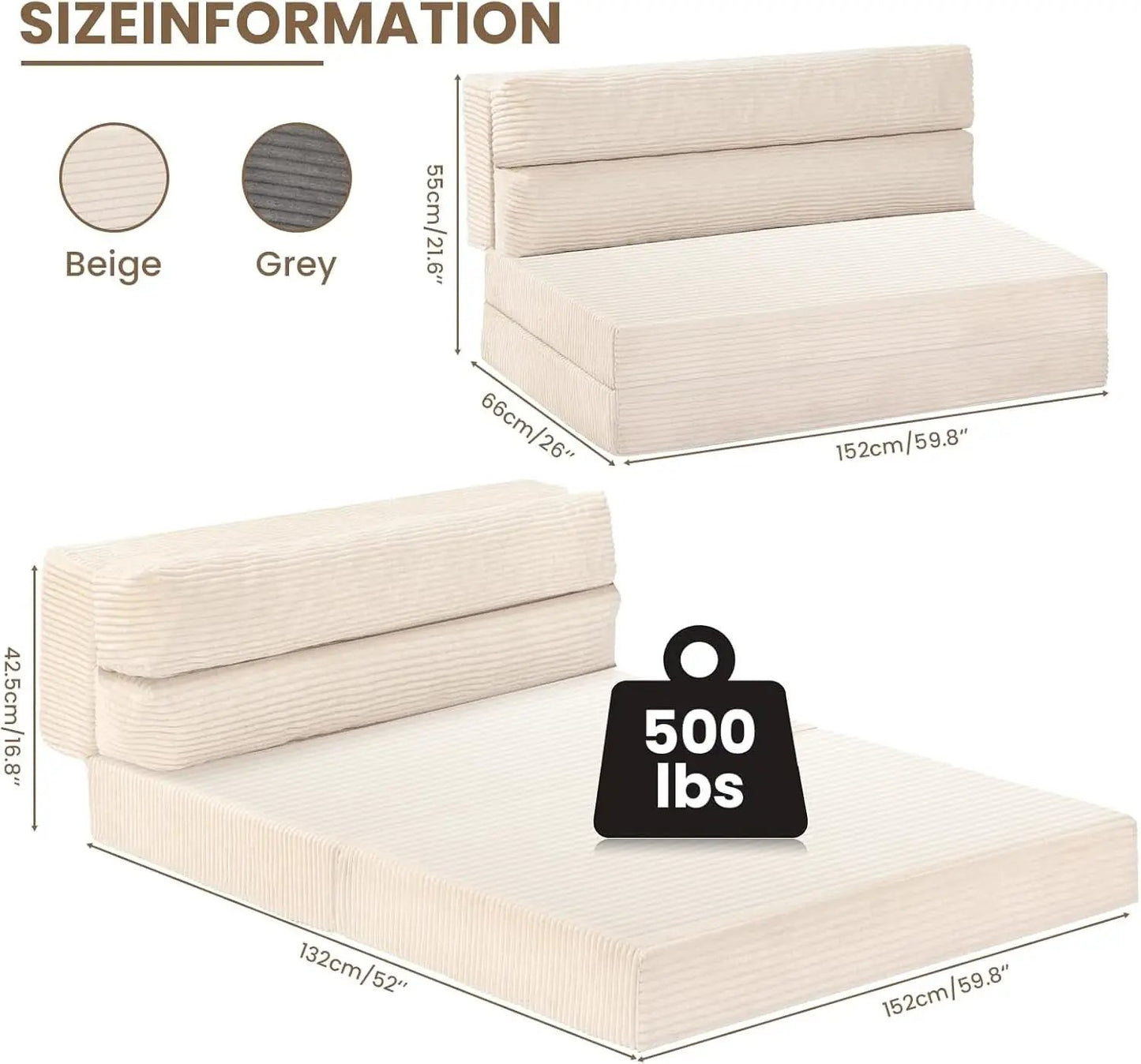 Corduroy Convertible Folding Sofa Bed With Mattress from PriceLows™