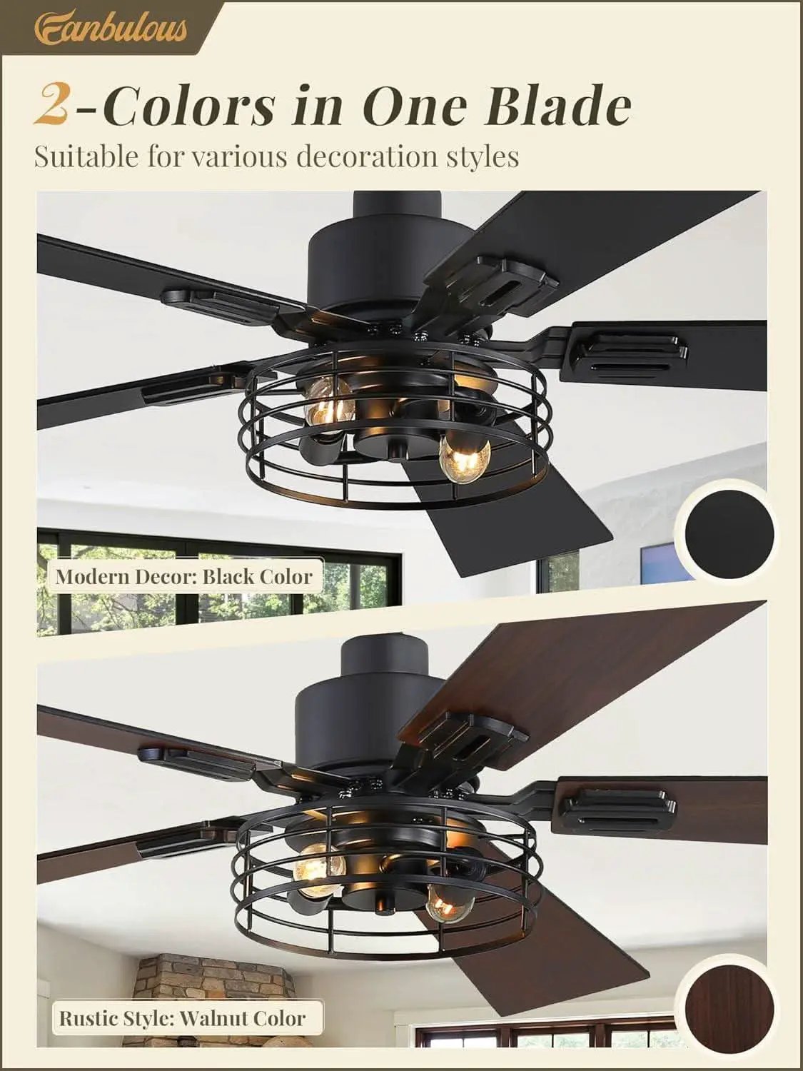 42 Inch Farmhouse Ceiling Fan With Lights Black Cage 2 Pack from PriceLows™