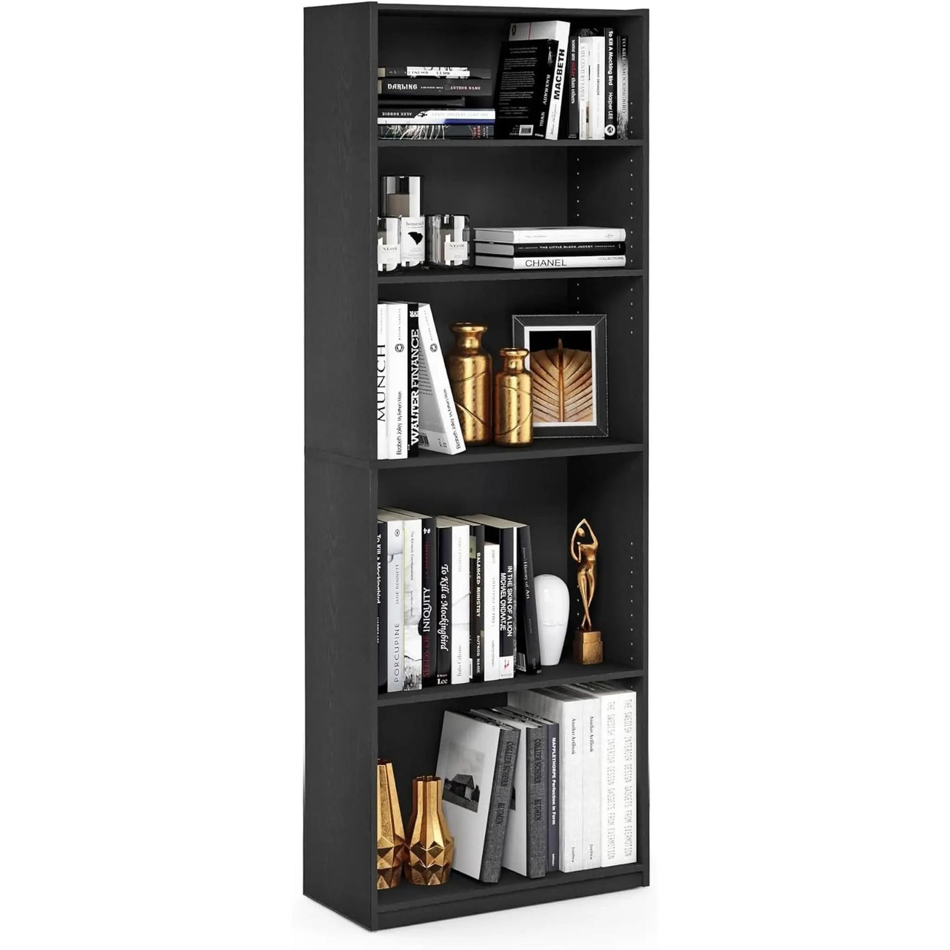 Jaya Simply Home 5 Shelf Bookcase 5 Tier Black With Adjustable Shelves from PriceLows™