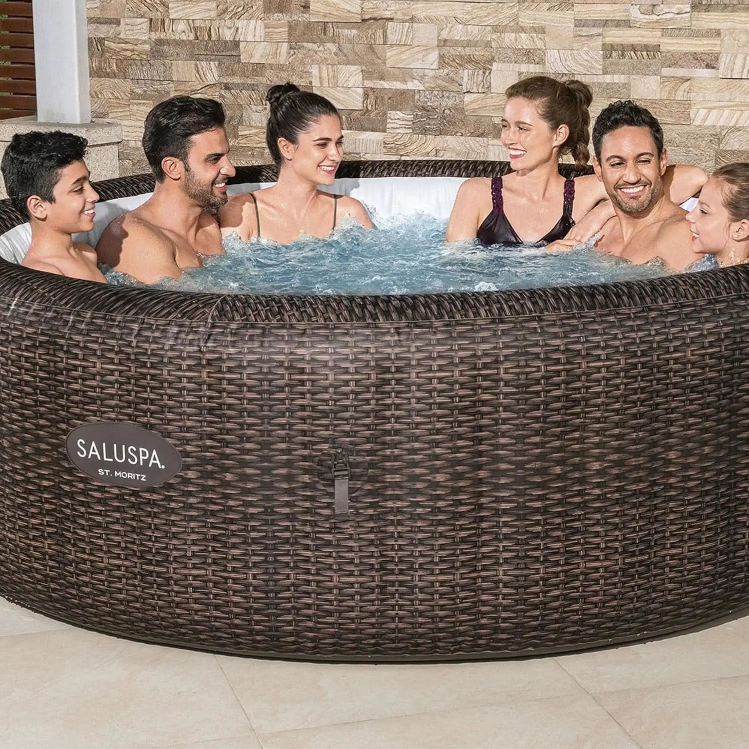 7 Person Round Inflatable Hot Tub 180 Jets Energy Efficient from PriceLows™