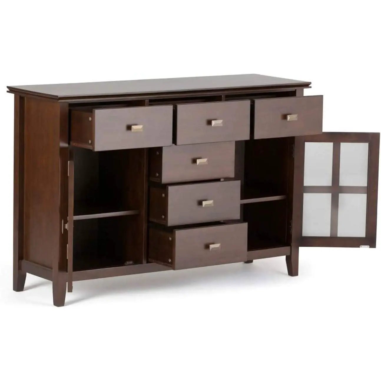 Pine Wood Sideboard Buffet Russet Brown Adjustable Shelves from PriceLows™