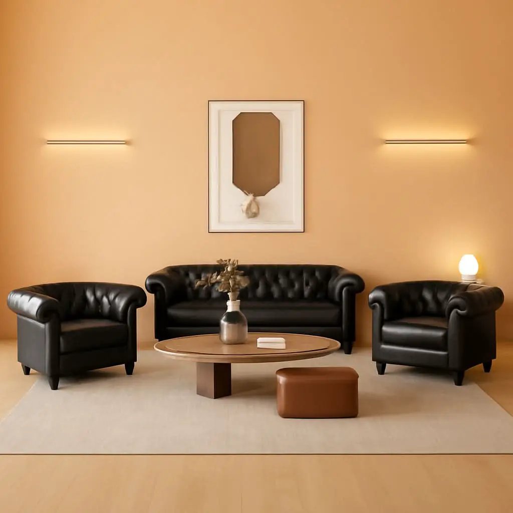 Three Piece Living Room Furniture Set With Faux Leather Chesterfield Sofa Club Chair And Loveseat In Black from PriceLows™