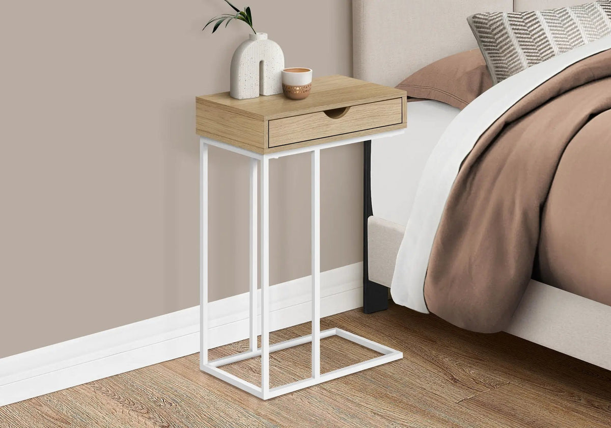 C-Shaped End Table | Pass-Through Storage Drawer | Slide-Under Base | Modern Design