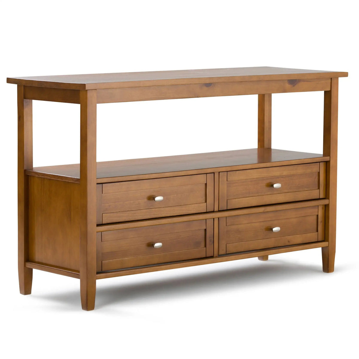 Warm Shaker Solid Wood Table | Bottom Drawer | Open Shelf Storage