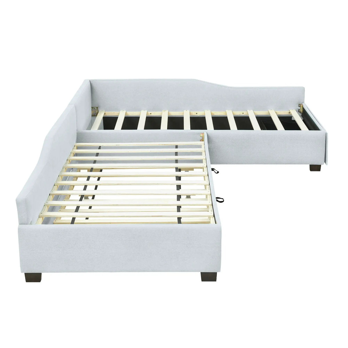 Upholstered Double Daybed | Trundle And Drawer | Two Twin Beds | 120 Inch Length
