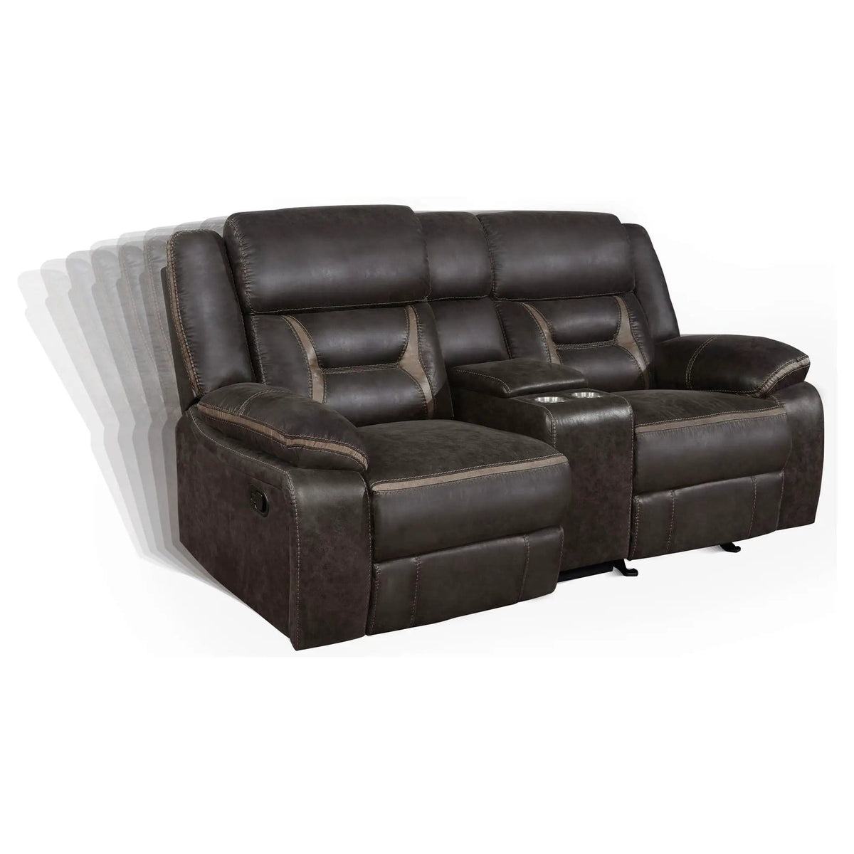 Greer Upholstered Motion Reclining Loveseat | 77 x 38 x 40 in | Engineered Wood & Stainless Steel | Brown