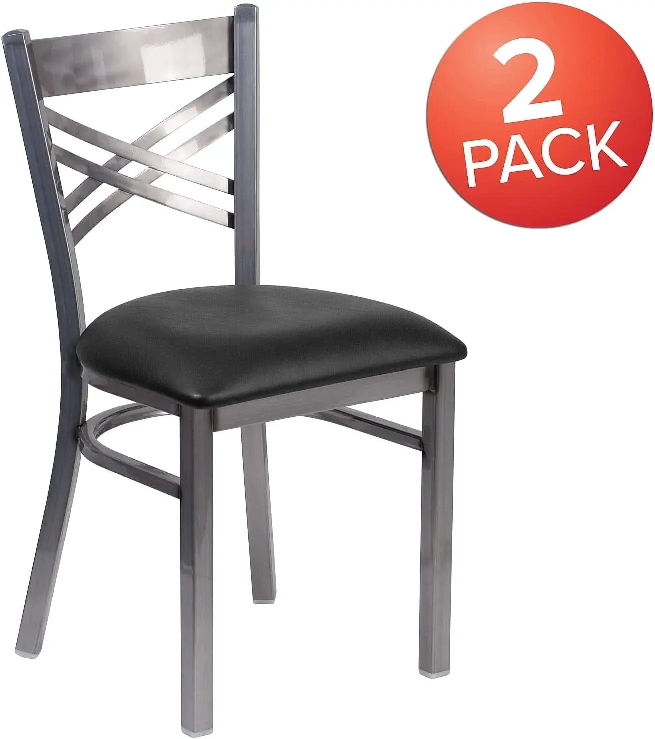 Two Pack Hercules Series Clear Coated X Back Metal Restaurant Chair Black Vinyl Seat from PriceLows™