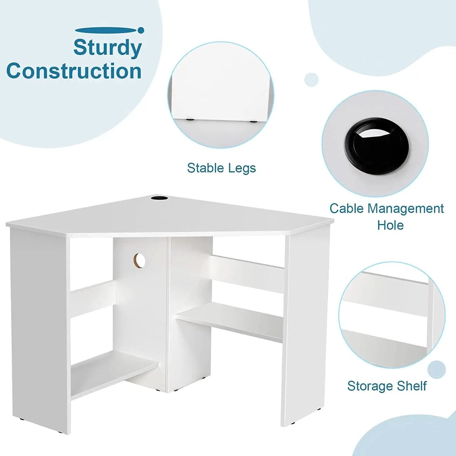 Compact White Corner Desk With Storage Shelves For Home Office from PriceLows™