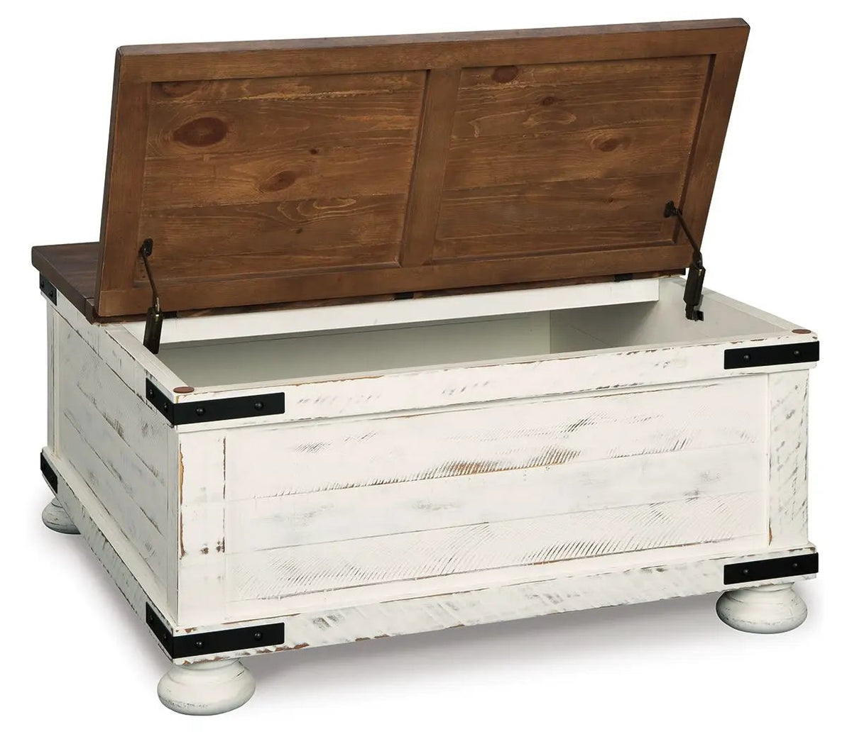 Wystfield Cocktail Table | White And Brown | Distressed Vintage Finish | Door Storage