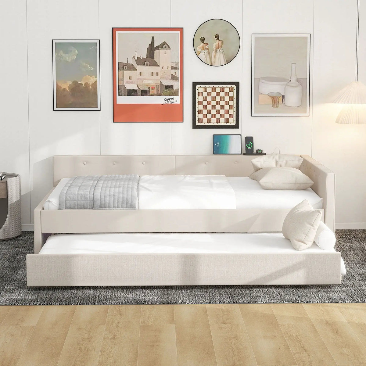 Upholstered Platform Bed | USB Ports | Space-Saving Design | 80.3 Inch Length