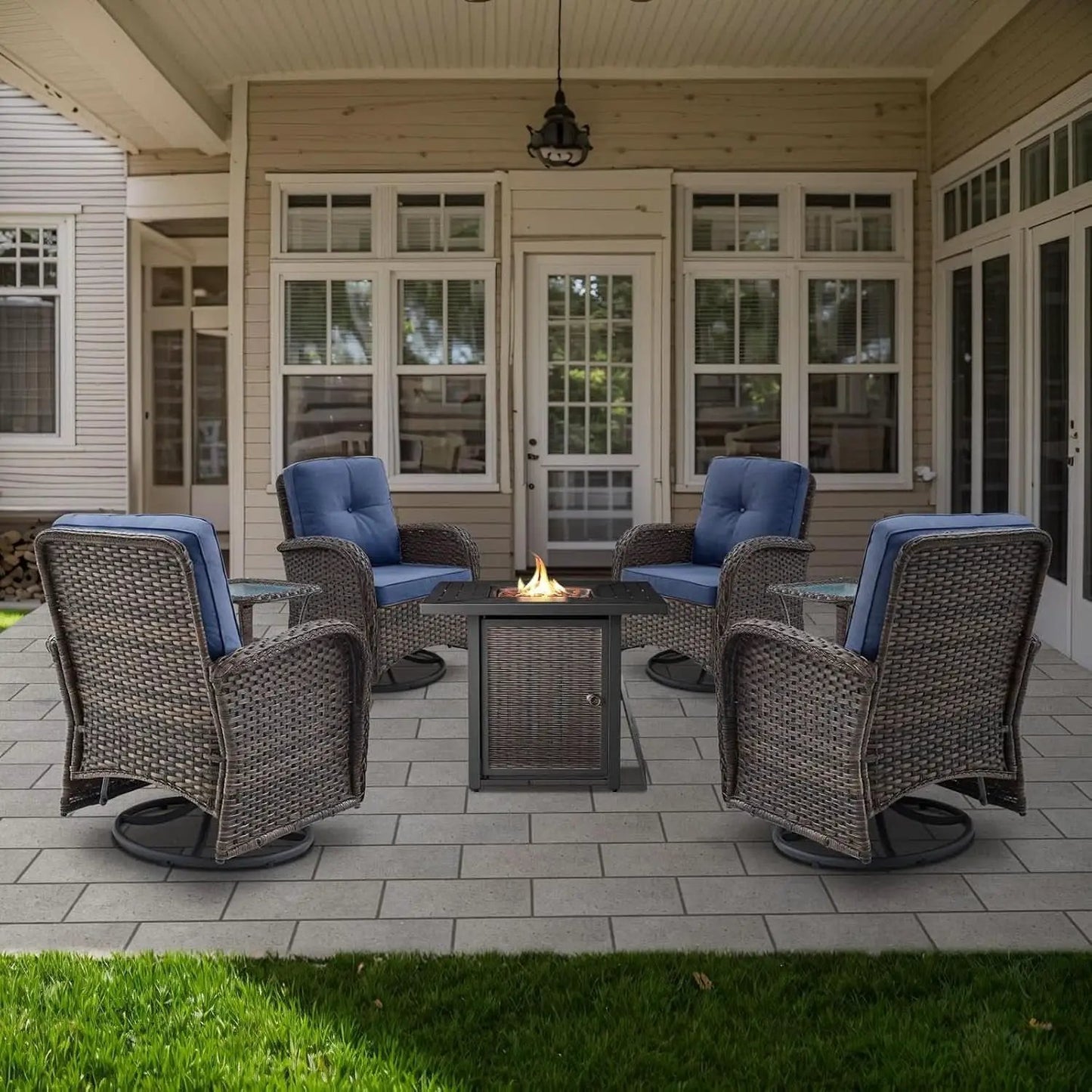 7 Piece Patio Set With Fire Pit Table And Swivel Rocker Chairs from PriceLows™