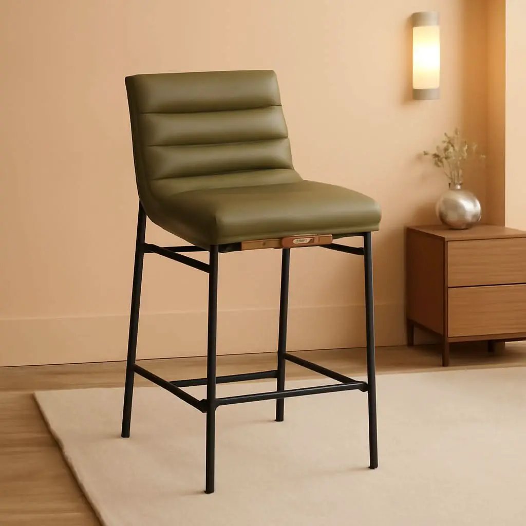 Olive Green Vegan Leather Counter Stool With Black Frame from PriceLows™