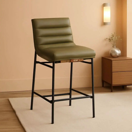 Olive Green Vegan Leather Counter Stool With Black Frame from PriceLows™