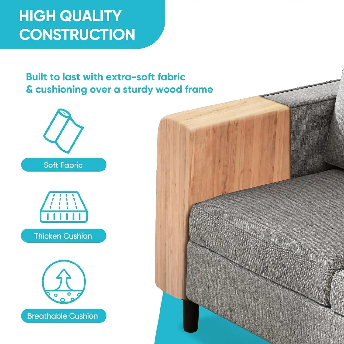6 Seater Linen Fabric Sectional Sofa With Movable Storage Ottoman Light Grey from PriceLows™