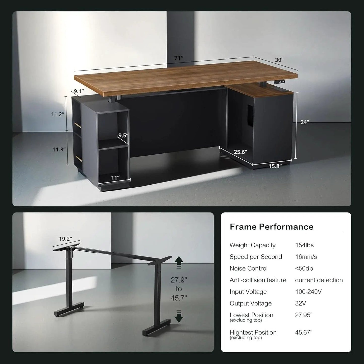 71 Inches Electric Standing Desk Lockable Cabinets from PriceLows™