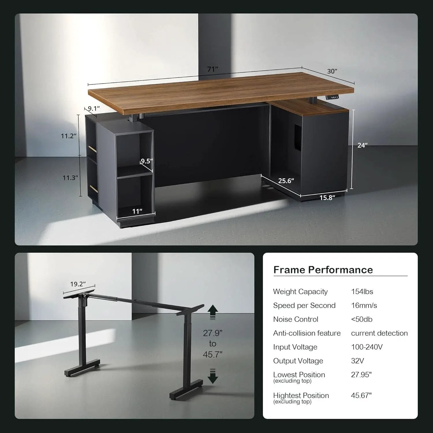 71 Inches Electric Standing Desk Lockable Cabinets from PriceLows™