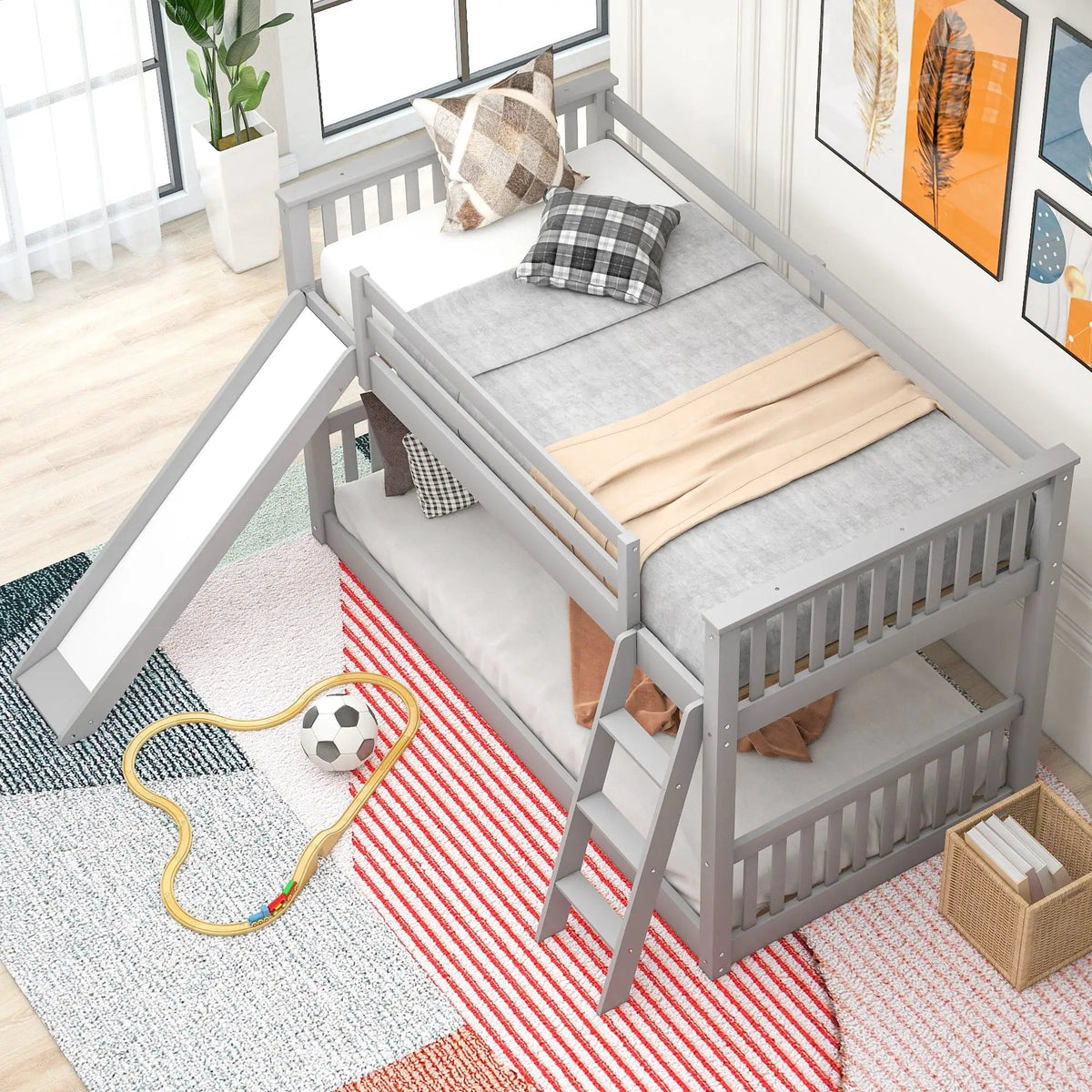 Bunk Bed | Convertible Slide And Ladder | Solid Pine Wood | Easy Access Design