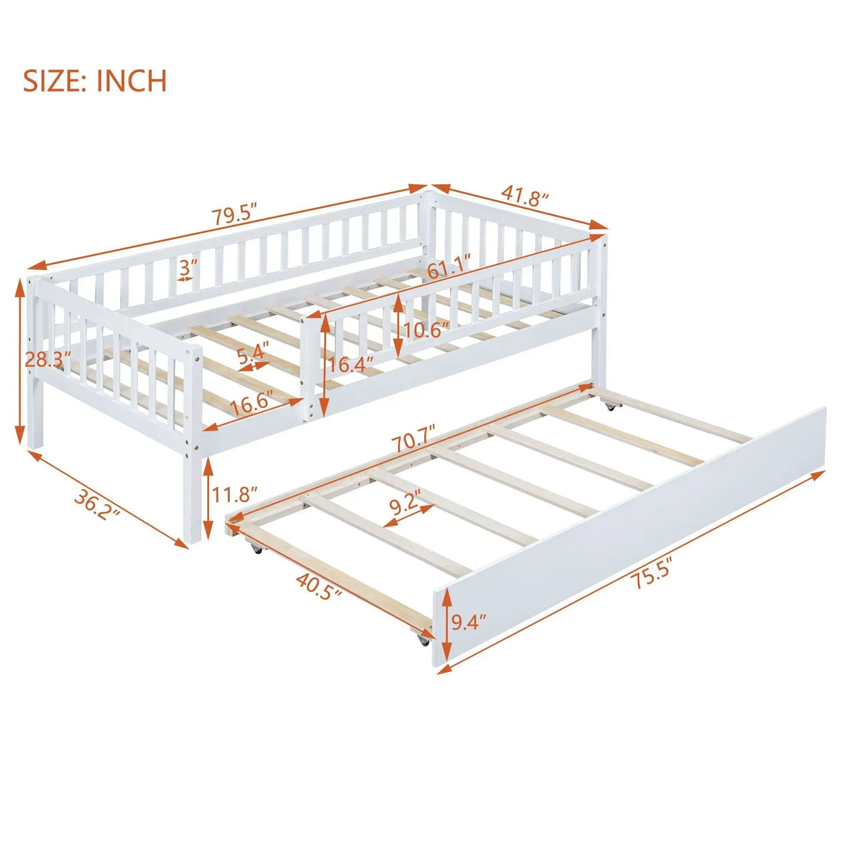 Multi-Functional Wooden Daybed | Solid Pine Wood Frame | Humidity Resistant | Trundle Design