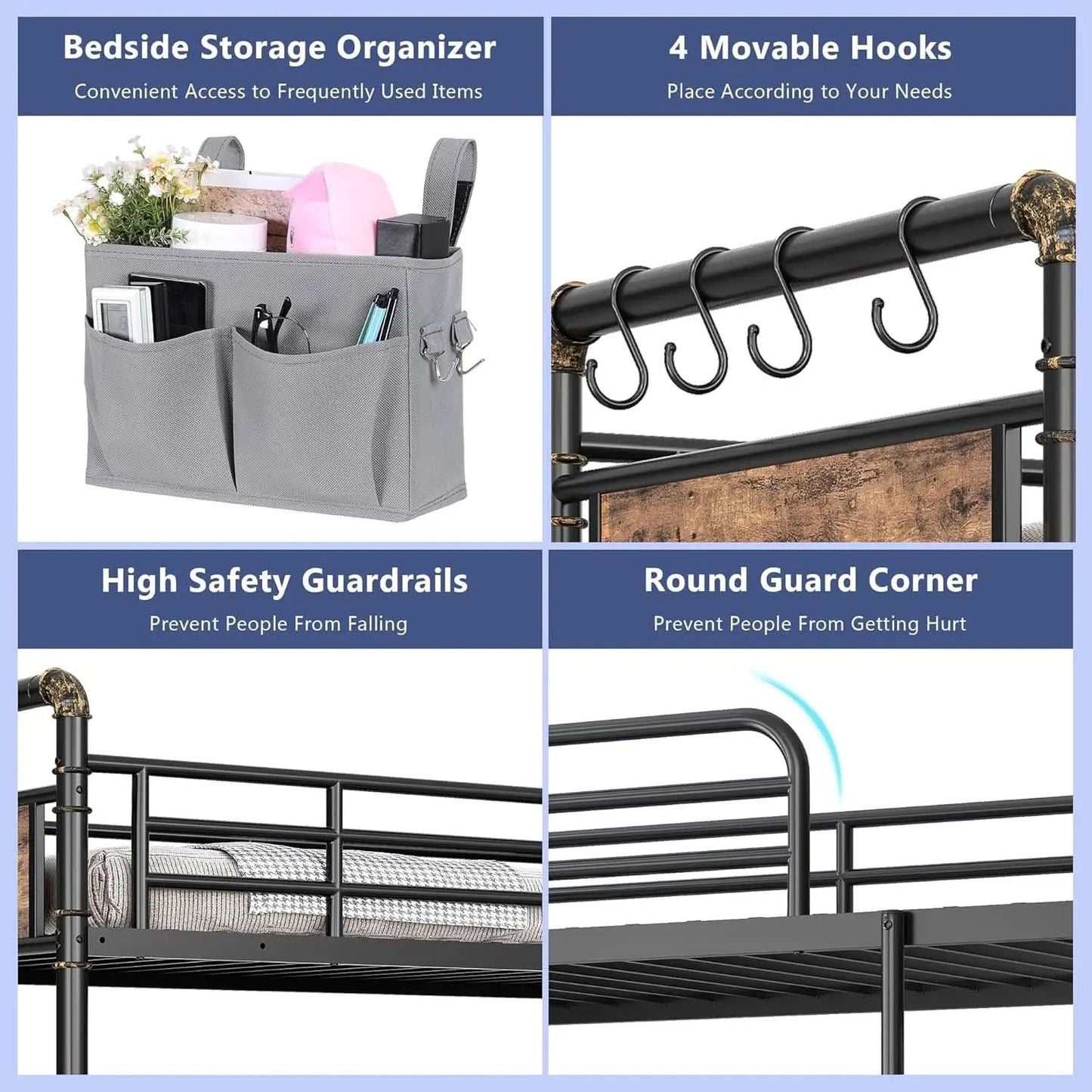 Metal Twin Over Twin Bunk Bed Vintage Brown Safety Rails from PriceLows™
