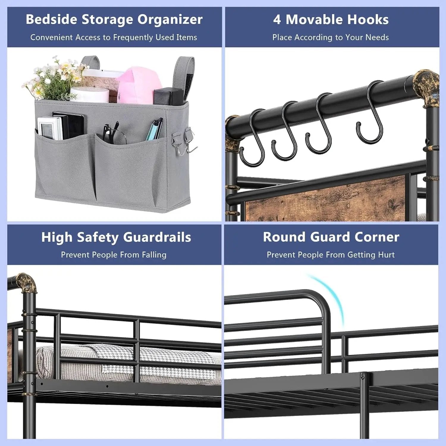 Metal Twin Over Twin Bunk Bed Vintage Brown Safety Rails from PriceLows™