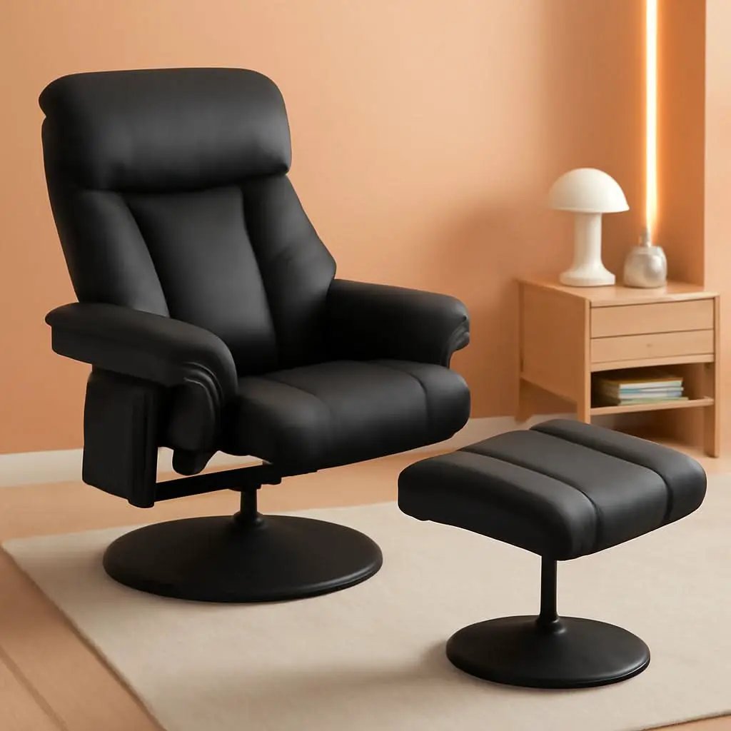 Swivel Recliner With Ottoman Black Faux Leather Massage from PriceLows™