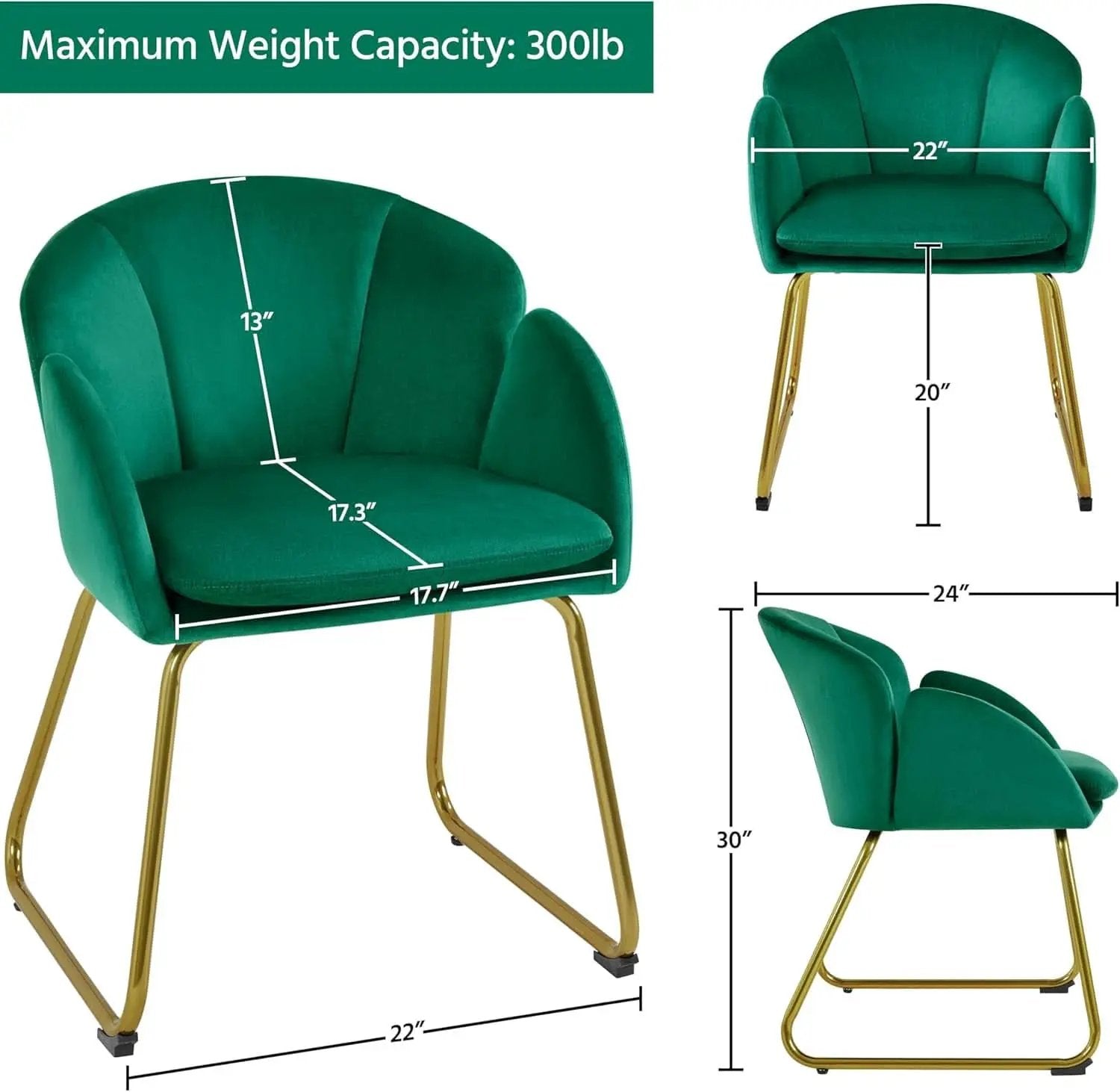 Flower Velvet Vanity Chair Green Upholstery With Gold Legs from PriceLows™