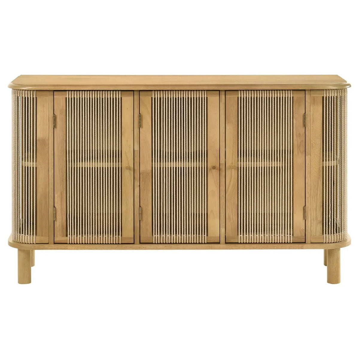 Ervine 3-Door Rope Panel Sideboard Accent Storage Cabinet | 53.25 x 15.75 x 31.5 in | Rubberwood & Plywood | Natural