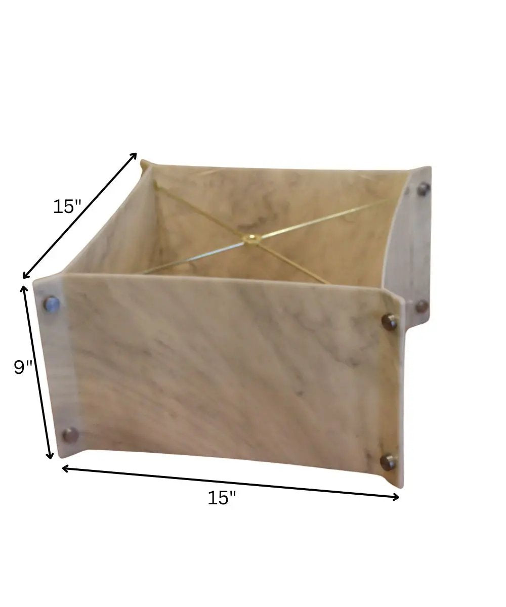 Square Shallow Drum Lampshade | Faux Marbled Alabaster | 15X15X9 | Matte