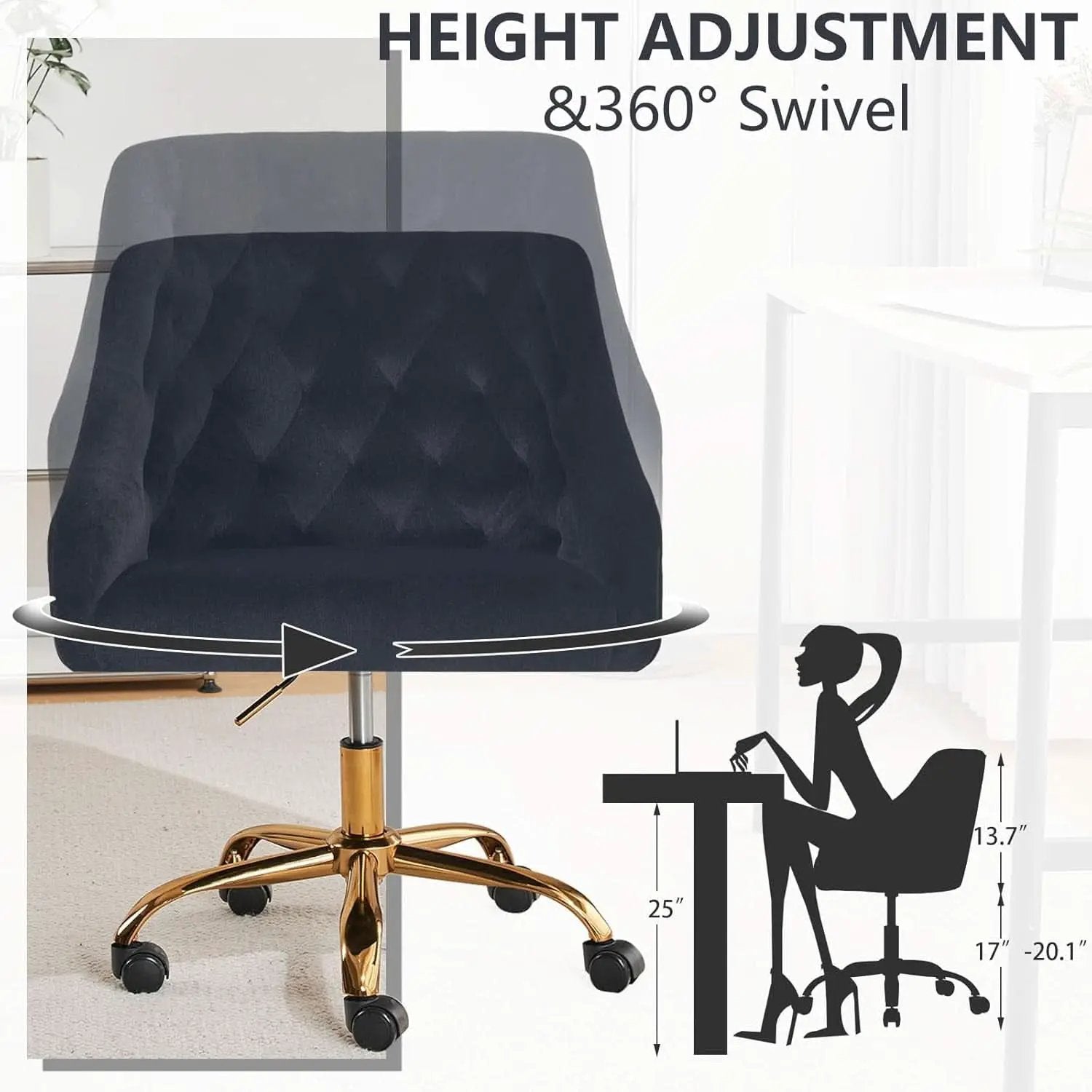 Black Velvet Office Chair 360 Swivel For Home Office from PriceLows™