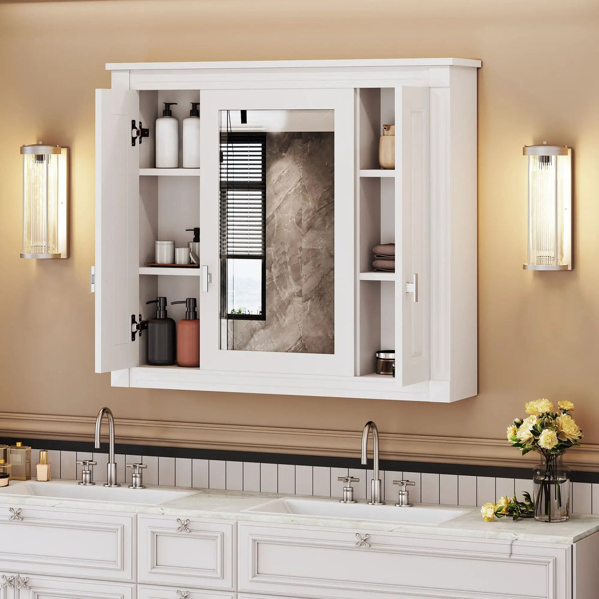 Wall Mounted Bathroom Cabinet | Mirror | 5 Shelves | Rectangular Design