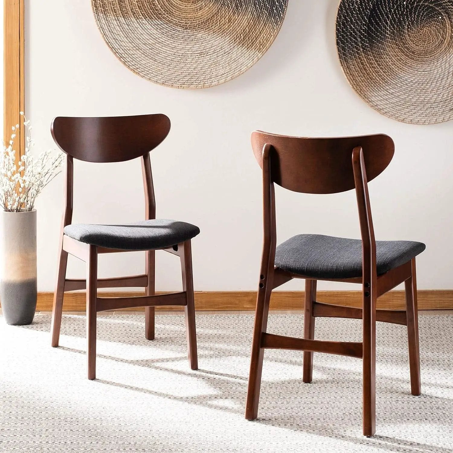 Walnut Finish Dining Chairs With Black Cushions Set Of 2 from PriceLows™