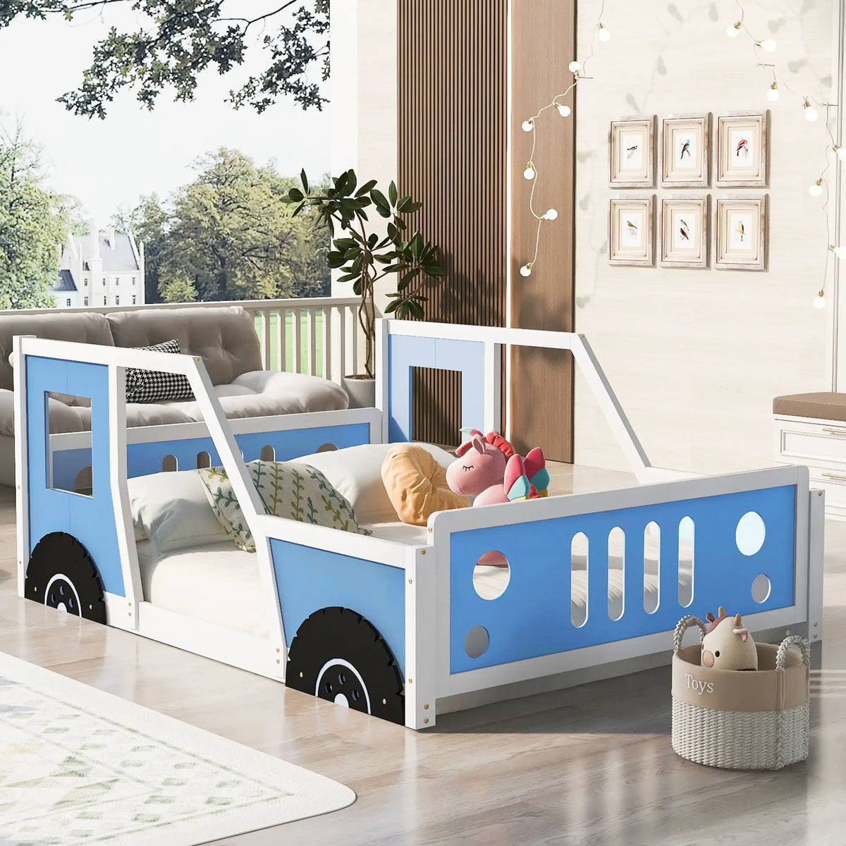 Car Shaped Platform Bed | Solid Pine Wood | Decorative Wheels