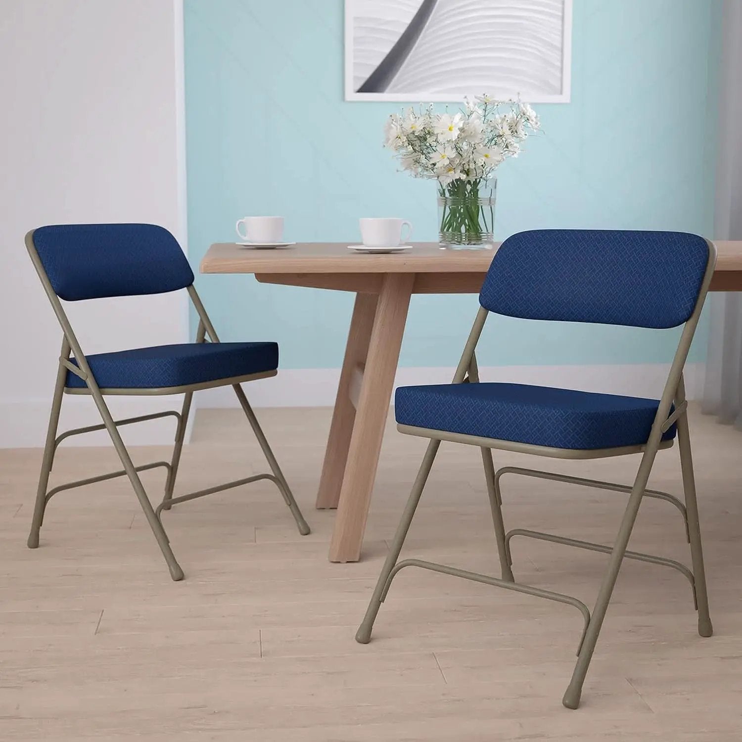 Navy Cushioned Metal Folding Chairs Set of 2 for Events from PriceLows™