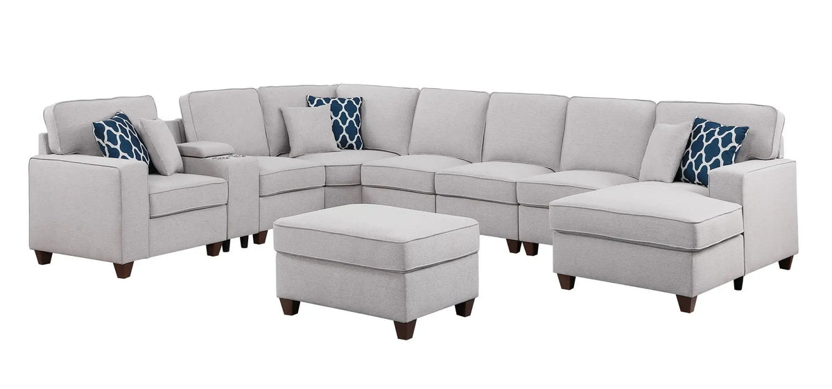 Eric 9-Piece Sectional | Upholstered Design | Ottoman Included | Cupholder Console