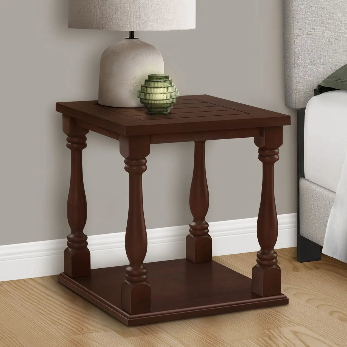 Traditional Accent Table | 2 Tier | Square Shape | Espresso Finish