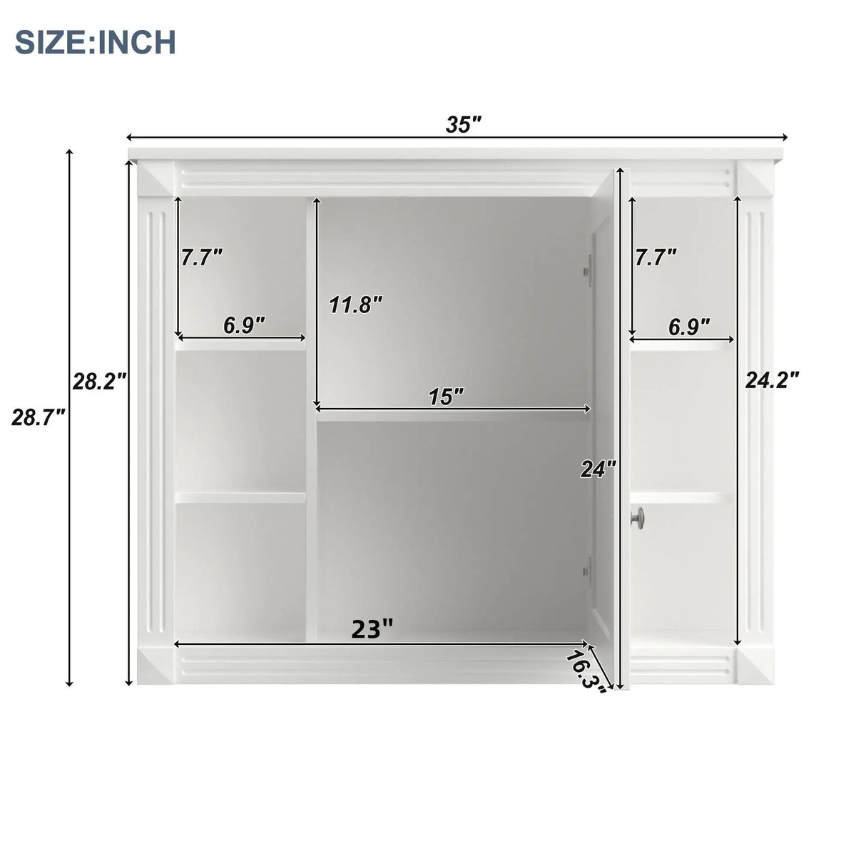 Bathroom Storage Cabinet With Mirror | 6 Open Shelves | Vintage Handle | Adjustable Interior