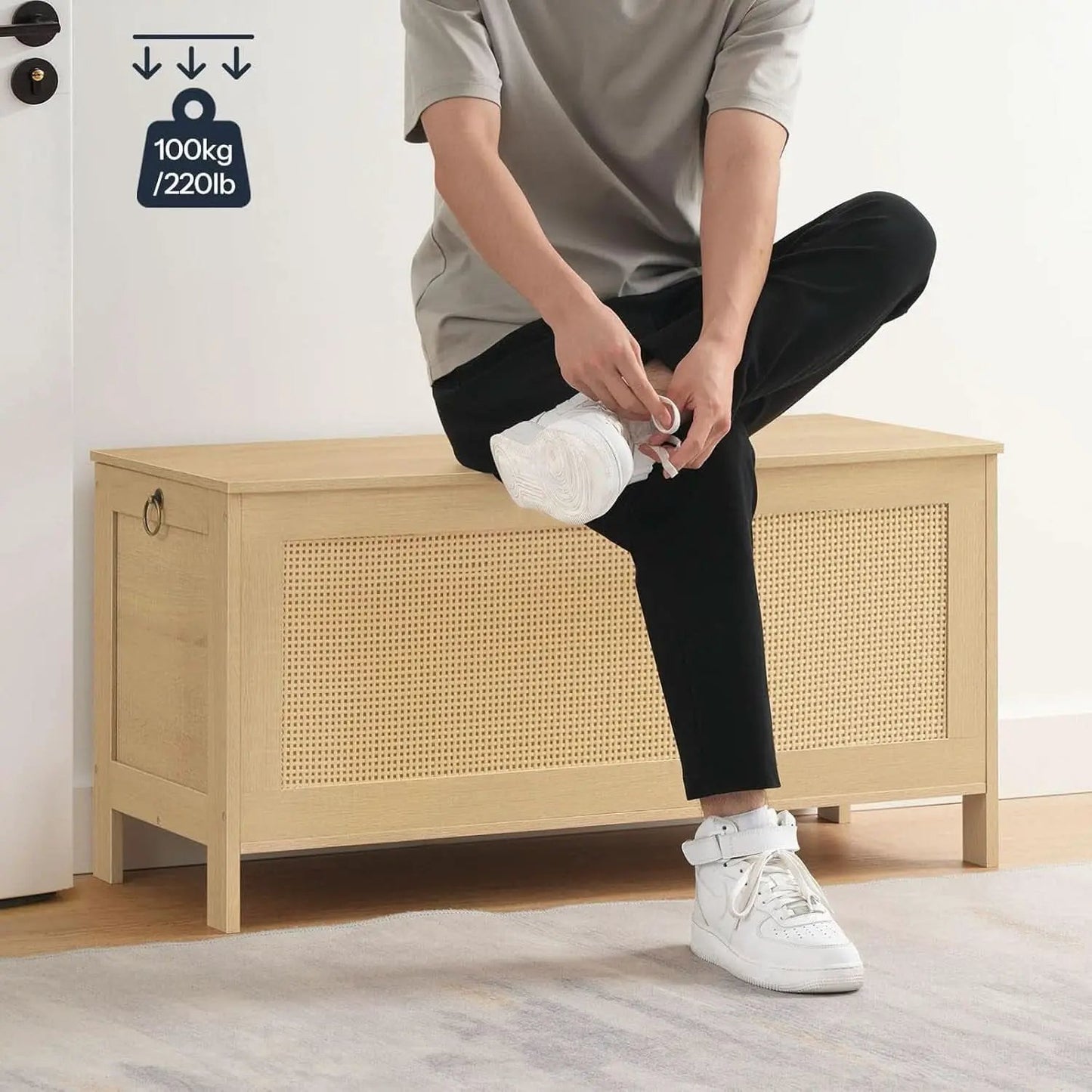 Large Natural Storage Bench with Safety Hinge, 39.4 Inches from PriceLows™