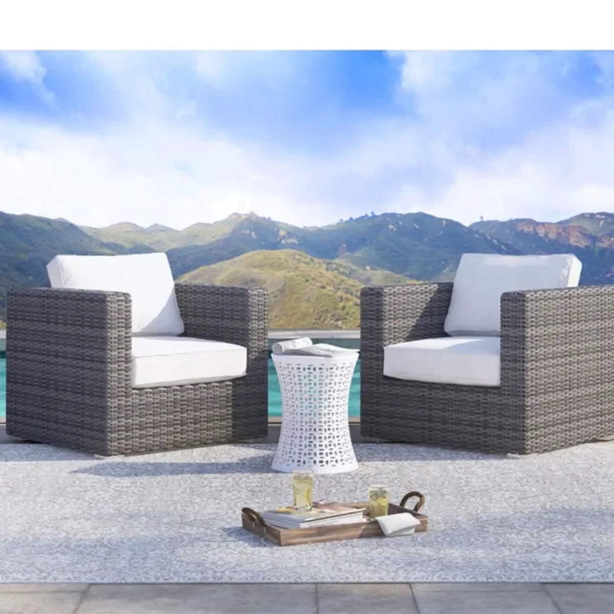 Patio Armchair With Cushions | Four Olefin Cushions | Industrial Accents | Weather-Resistant Build