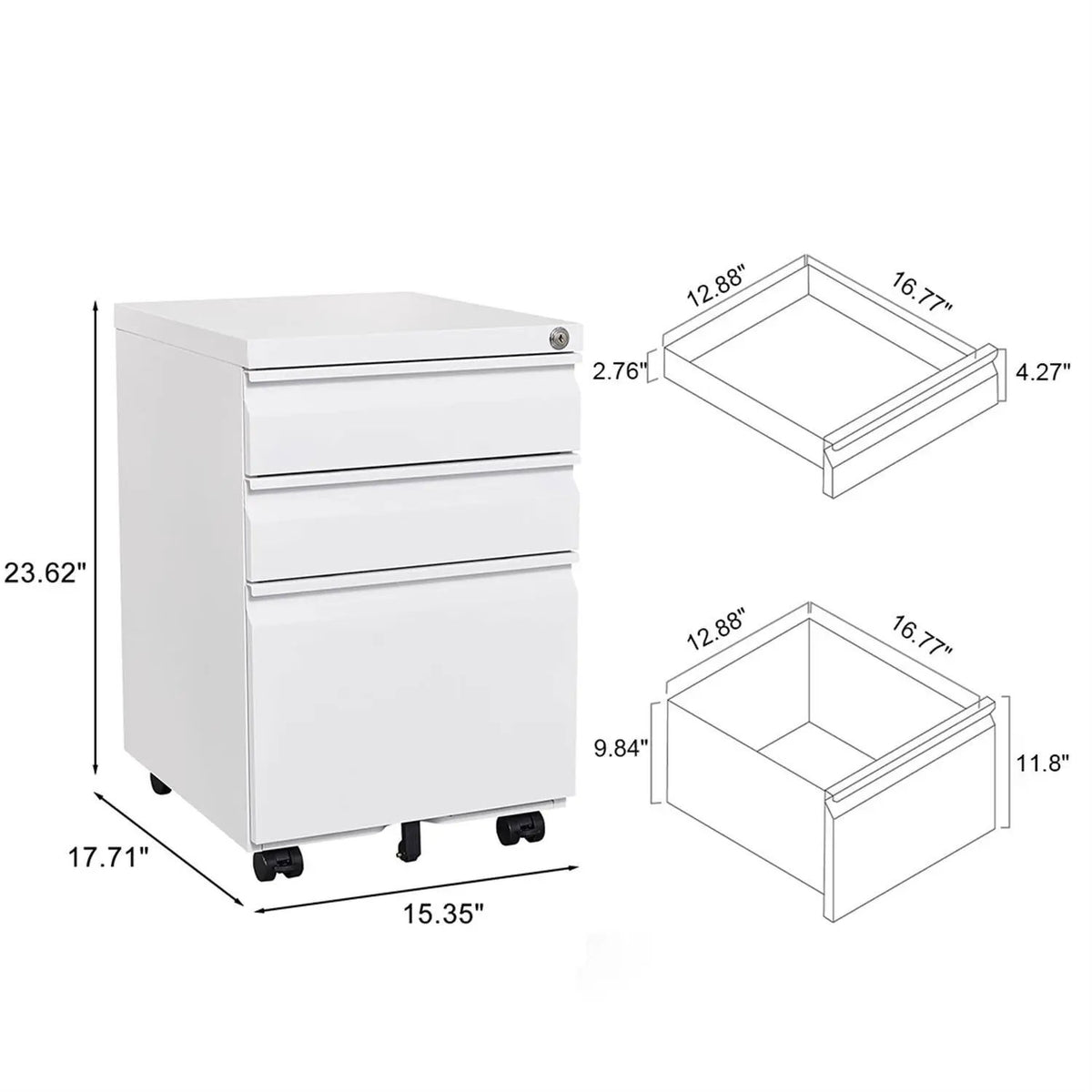 Mobile Filing Cabinet | 3 Drawers | Lockable Metal | Legal And Letter Size