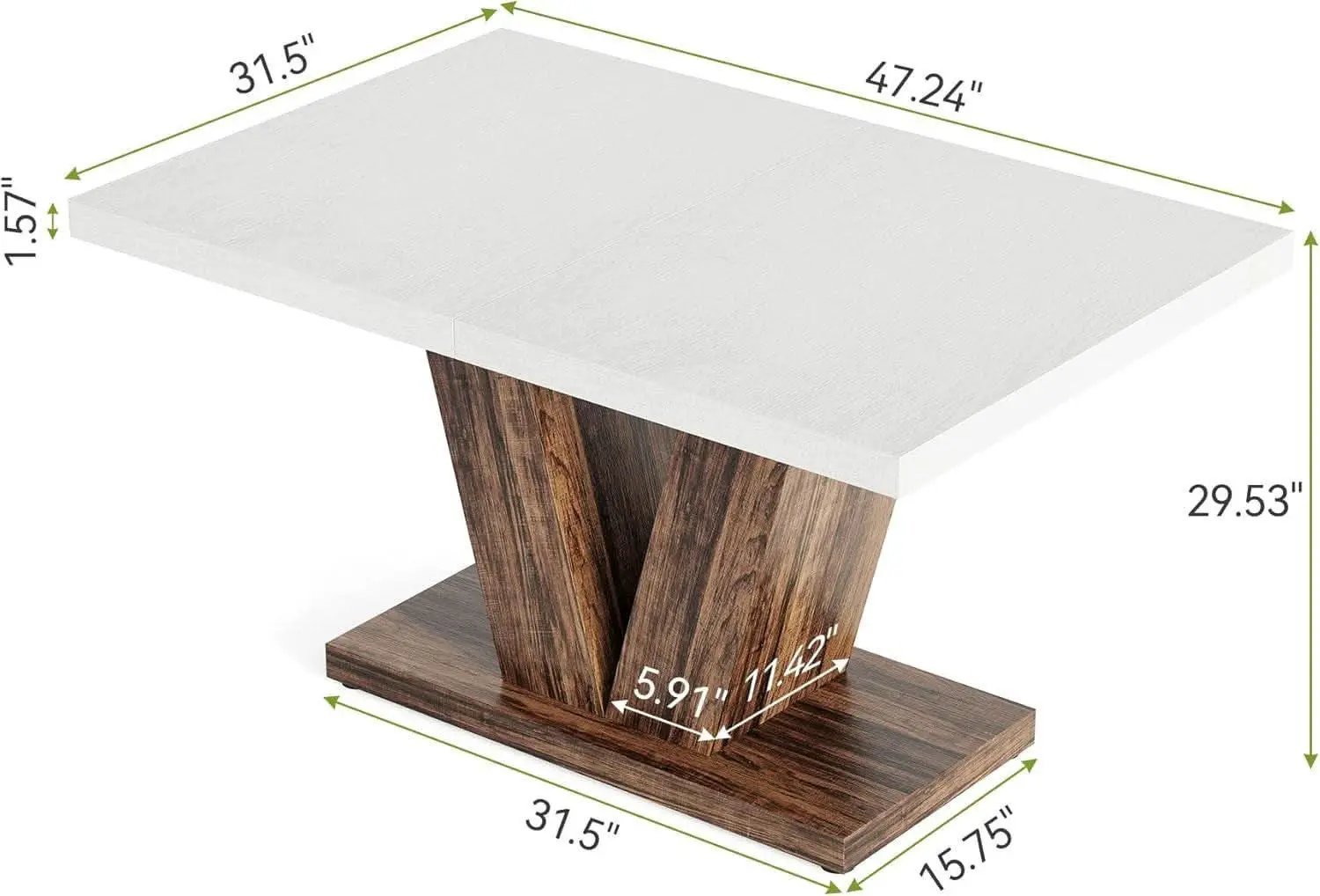 47 Inch White Rectangular Dining Table With Rustic Pedestal from PriceLows™