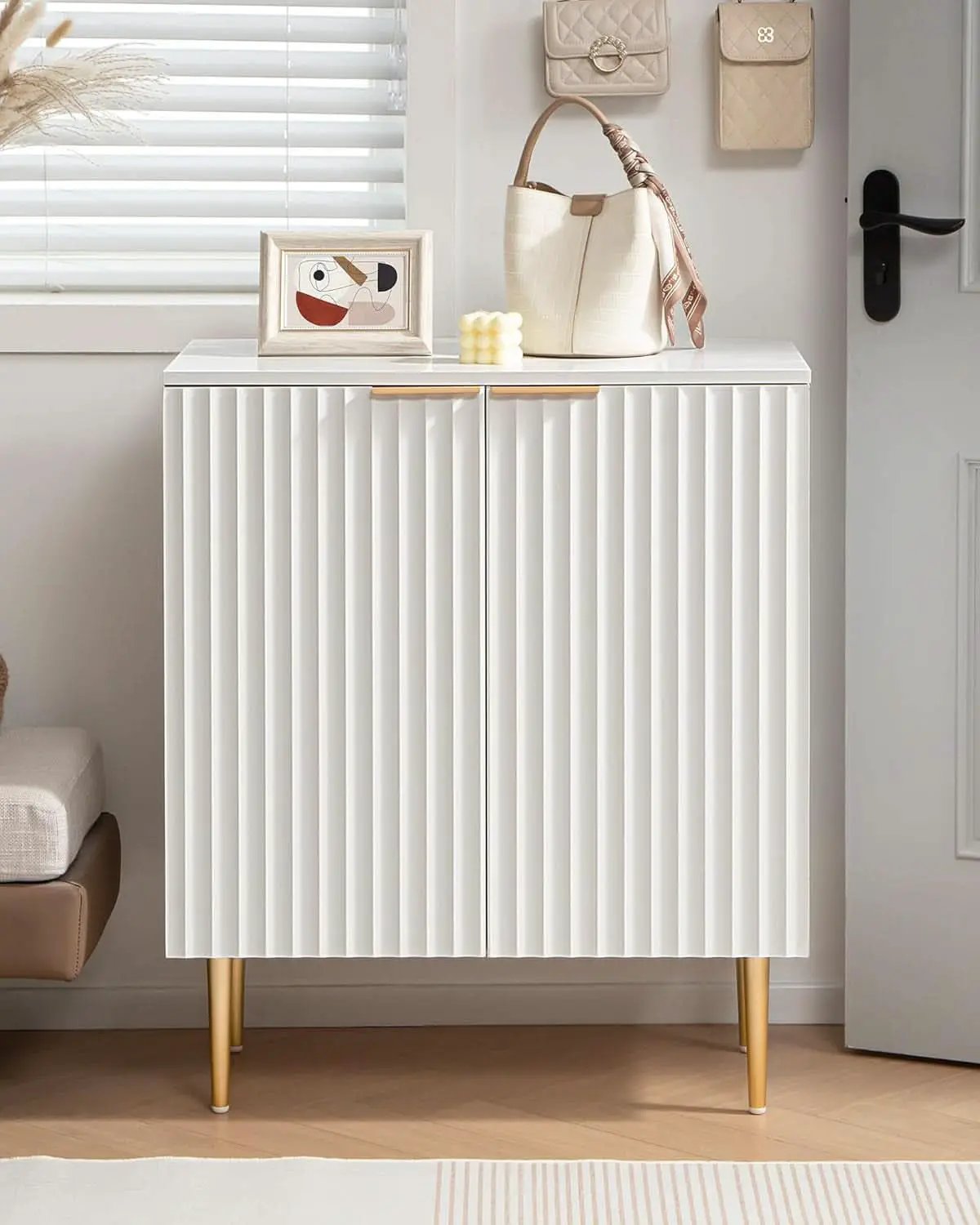 White Fluted Storage Cabinet Set Of 2 Modern Sideboards from PriceLows™