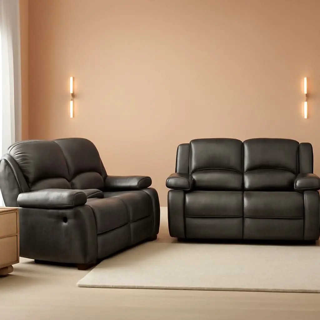 2 Piece Bonded Leather Reclining Sofa Loveseat Set Gray Living Room Furniture Set 8018 from PriceLows™