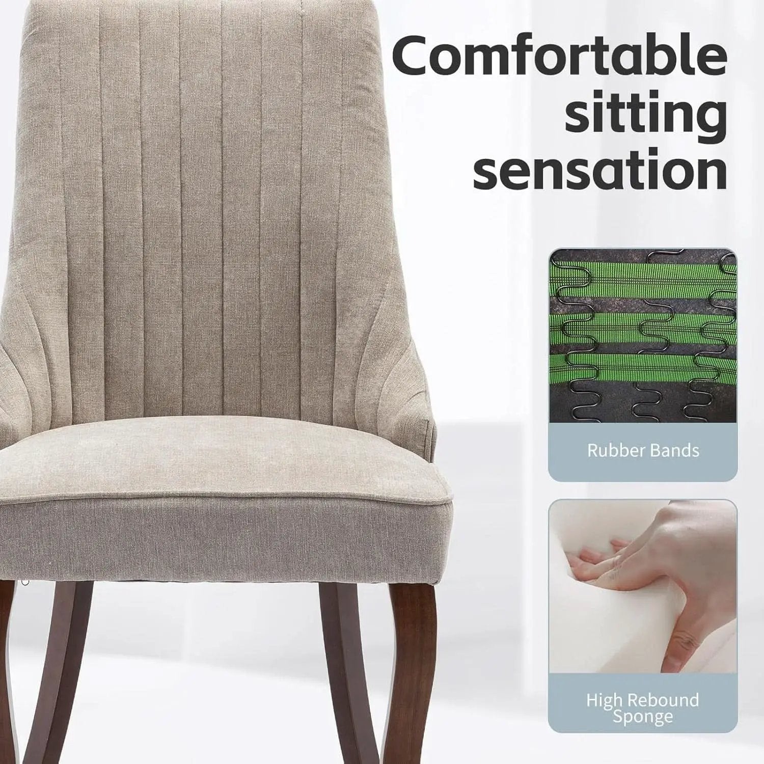Beige Upholstered Dining Chairs 2 Pack Curved Wood Legs from PriceLows™