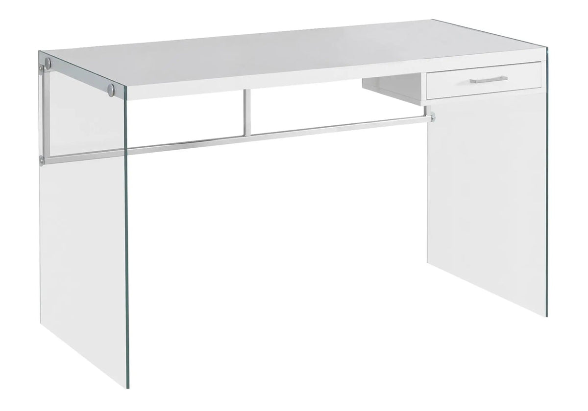 Contemporary Computer Desk | Tempered Glass Frame | Storage Drawers | 48 Inch Length
