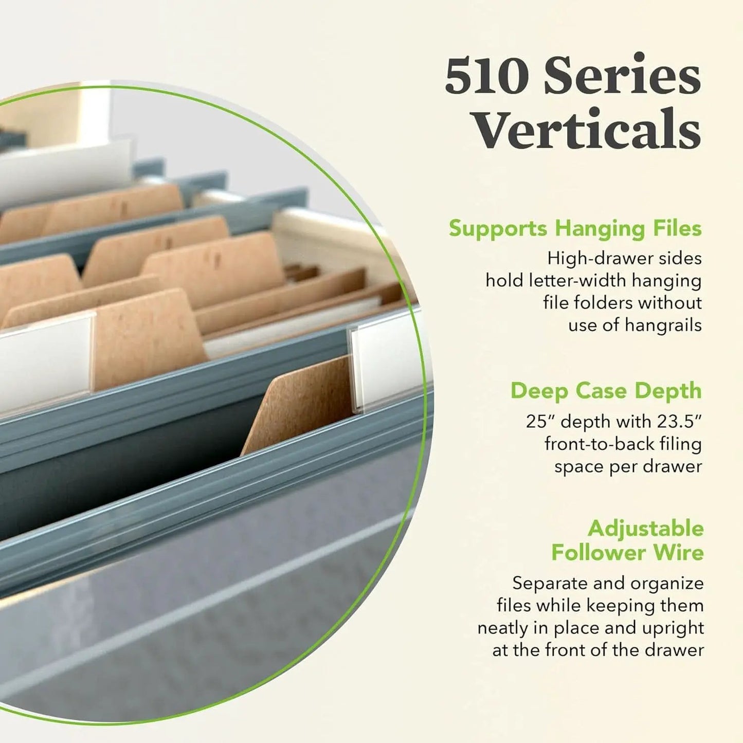 4-Drawer Vertical Locking Metal File Cabinet 25 Deep Putty
