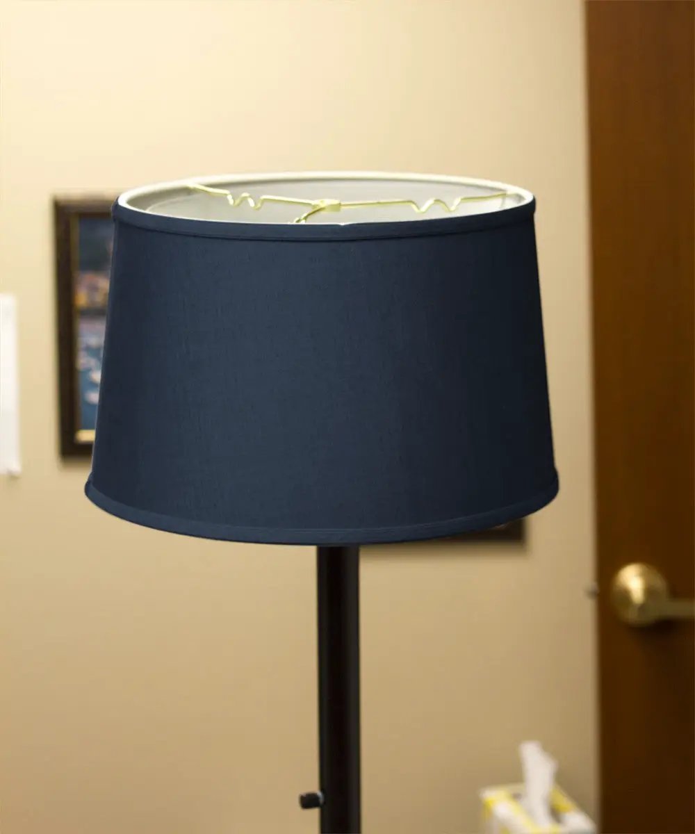 Lamp Shade | Shallow Drum | 16 In W X 10 In H | Textured Slate Blue Linen