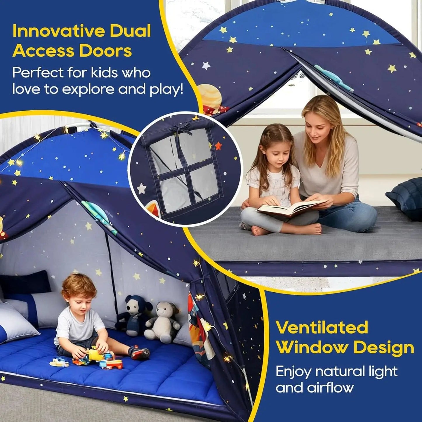 Twin Bed Tent Canopy Blue Black out Privacy Indoor Play house For Kids from PriceLows™